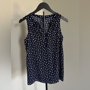 41 Hawthorn Navy White Polka Dot Sleeveless V-Neck Blouse - Size Small